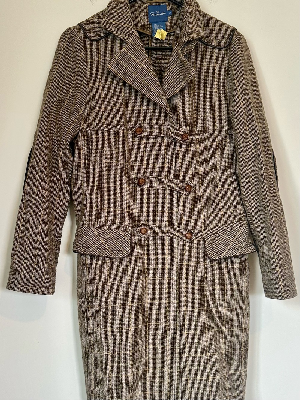 Faconnable Brown Plaid Wool Toggle Pea Coat - Size: Small - Picture 6 of 8
